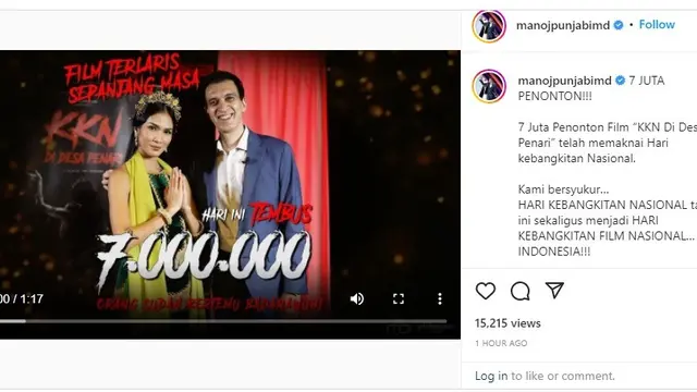 Unggahan Manoj Punjabi soal KKN Di Desa Penari yang memperoleh 7 Juta Penontoneh 7 j