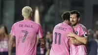 Penyerang Inter Miami Lionel Messi merayakan gol ke gawang D.C. United pada laga MLS di Fort Lauderdale, Florida, Minggu, 21 September 2025. (AP Photo/Rebecca Blackwell)