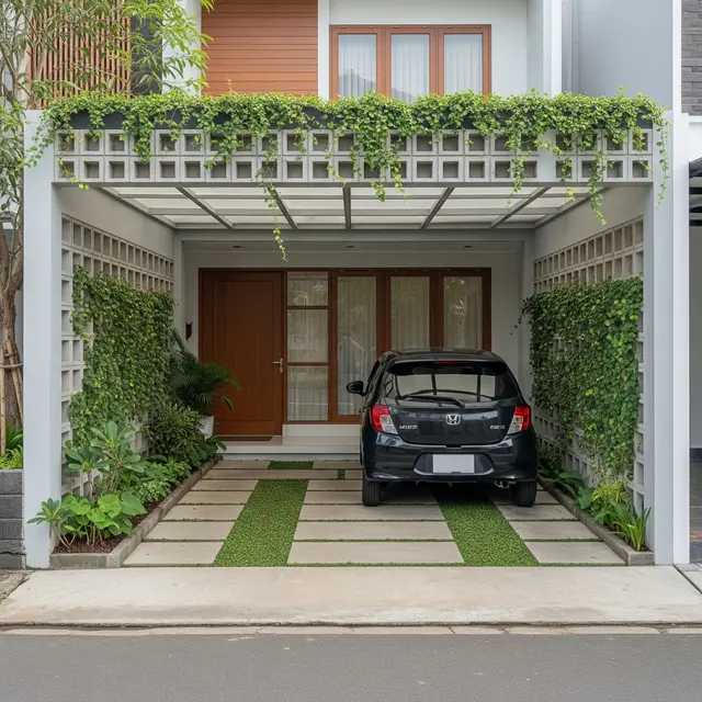 6 Model Carport dengan Dinding Roster, Bikin Sirkulasi Udara Lebih Baik