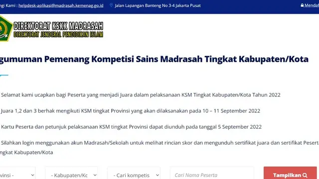 Hasil Kompetisi KSM Kemenag 2022 Tingkat Kabupaten/Kota Sudah Diumumkan.