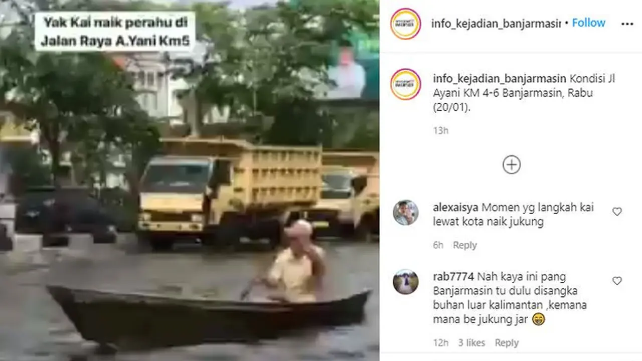 Perahu di jalan raya (Instagram @info_kejadian_banjarmasin)