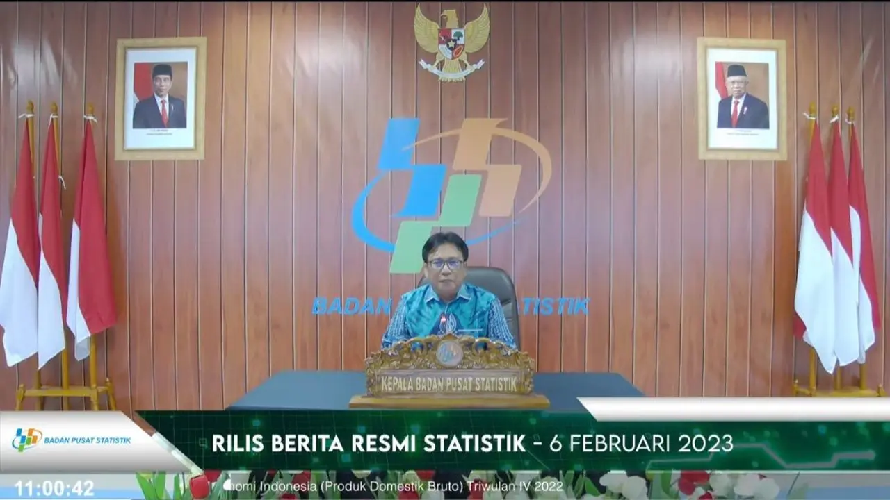 Kepala BPS Margo Yuwono dalam konferensi pers, Senin (6/2/2023). BPS mencatat pertumbuhan ekonomi Indonesia mencapai 5,31 persen sepanjang tahun 2022.