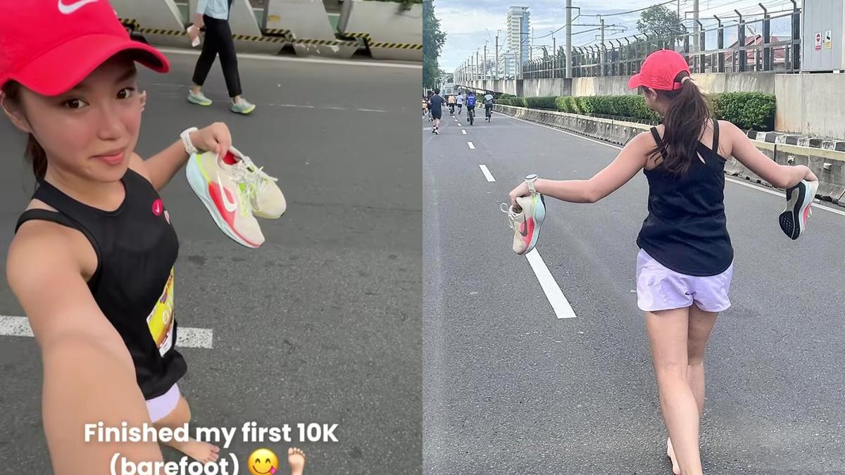 7 Momen Nabilah Adik Leon Dozan Ikut Event Lari Tanpa Alas Kaki