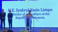 Menteri Pertanian, Syahrul Yasin Limpo, dalam pembukaan Europe Day 2023, Selasa (9/5/2023). (Liputan6com/Teddy Tri Setio Berty)