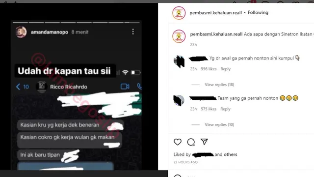 Amanda Manopo diduga keluhkan alur cerita Ikatan Cinta (Foto: Instagram/@pembasmi.kehaluan.reall)