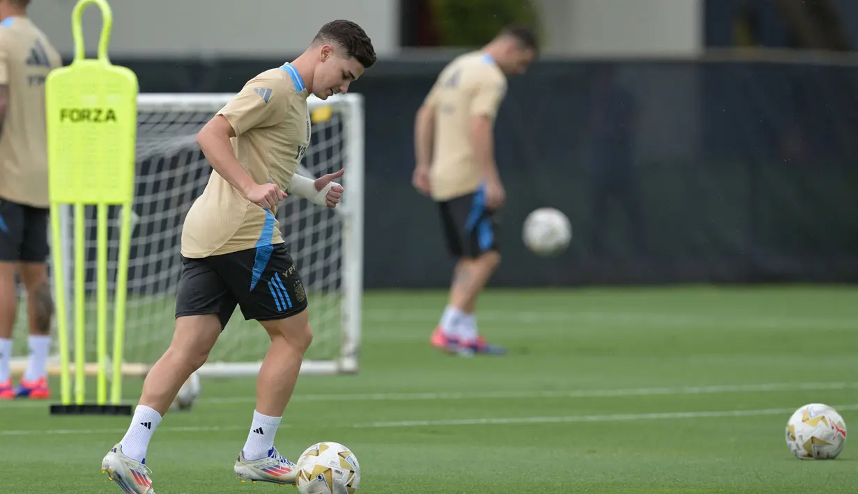 Sebelumnya, Argentina memastikan melaju ke final Copa America 2024 setelah mengalahkan Kanada dengan skor 2-0. (JUAN MABROMATA/AFP)