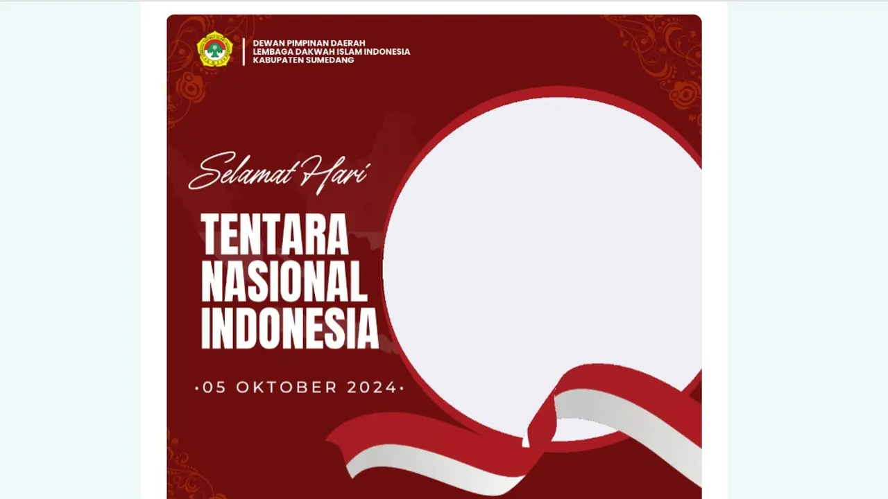 Twibbon HUT ke-79 TNI yang bisa kamu buat jika tak bisa hadir secara langsung pada perayaan HUT ke-79 TNI, Sabtu 5 Oktober 2024 di Lapangan Silang Monas.