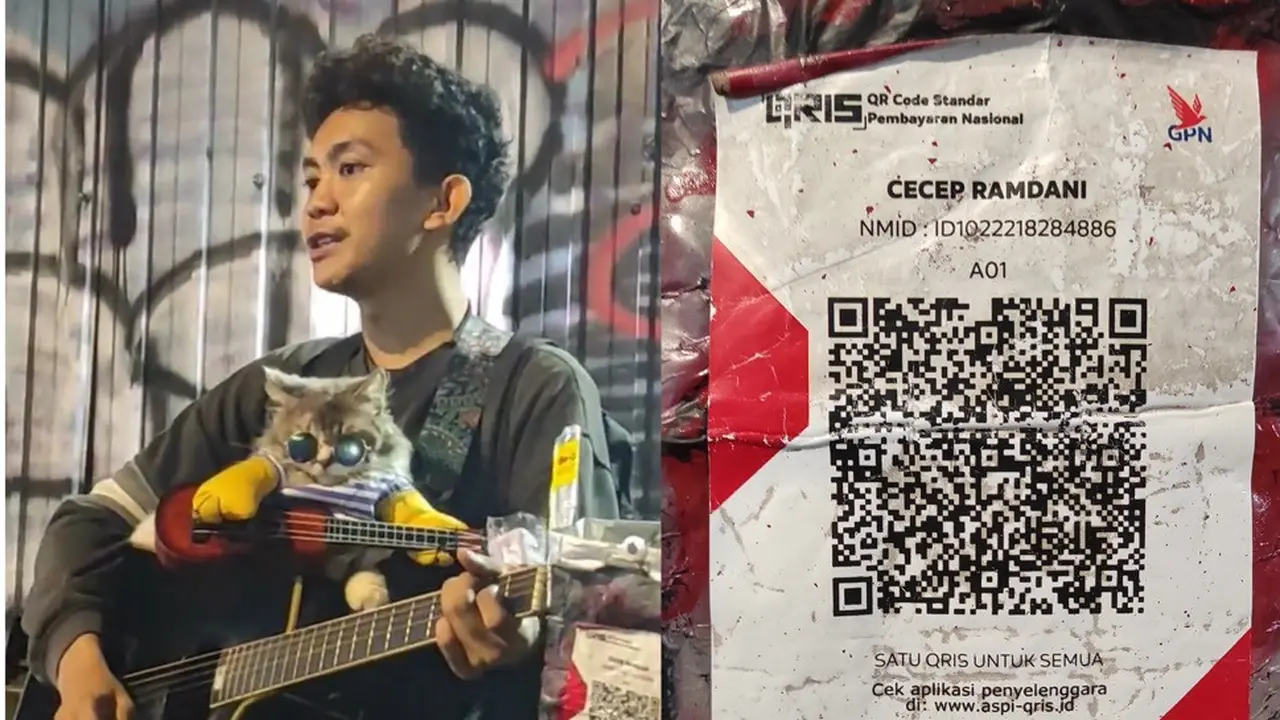 pengamen bawa kucing dan pakai qris