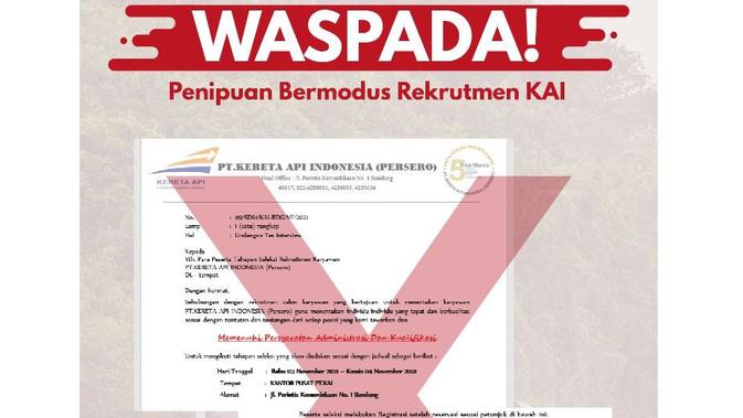 Cek Fakta Liputan6.com menelusuri informasi surat pemanggilan seleksi karyawan PT KAI