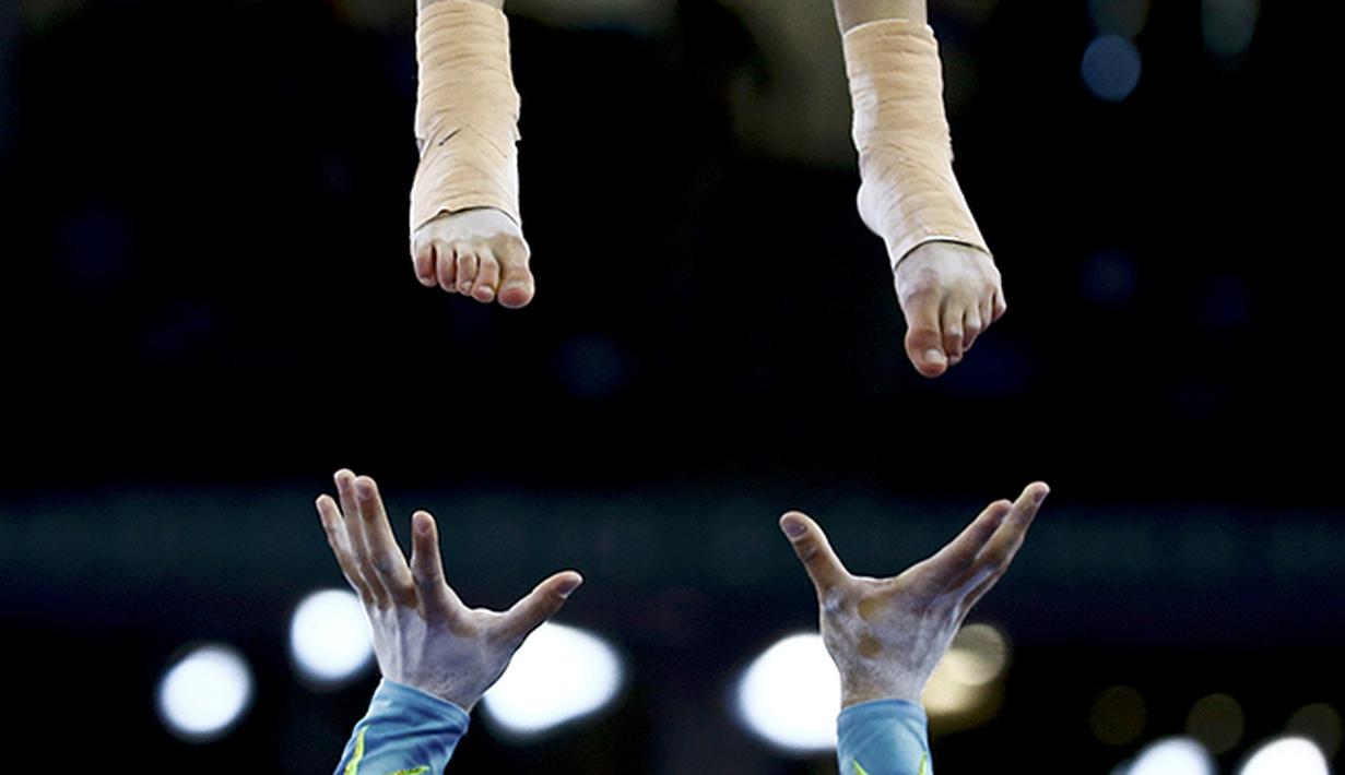 Aksi pesenam Bulgaria pada Pesta Olah Raga Eropa di Baku, Azerbaijan. (REUTERS/Kai Pfaffenbach)