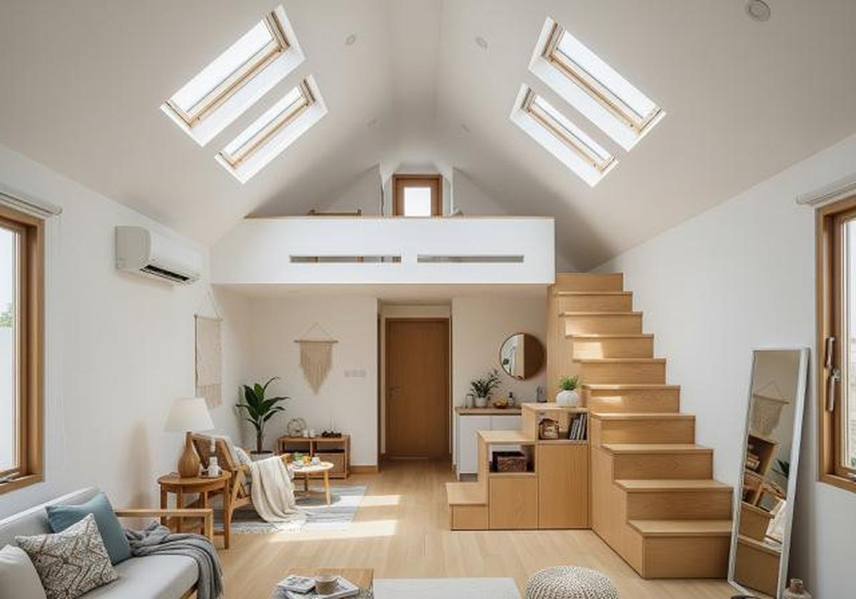 Japandi dengan Mezzanine Minimalis/Desain Rumah Japandi Atap Landai (Sumber: gemini.com)