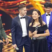 Megan Domani merasa tak percaya ketika namanya diumumkan sebagai pemenang kategori Aktris Pendamping Paling Ngetop di malam penghargaan SCTV Awards 2017. (Bambang E Ros/Bintang.com)