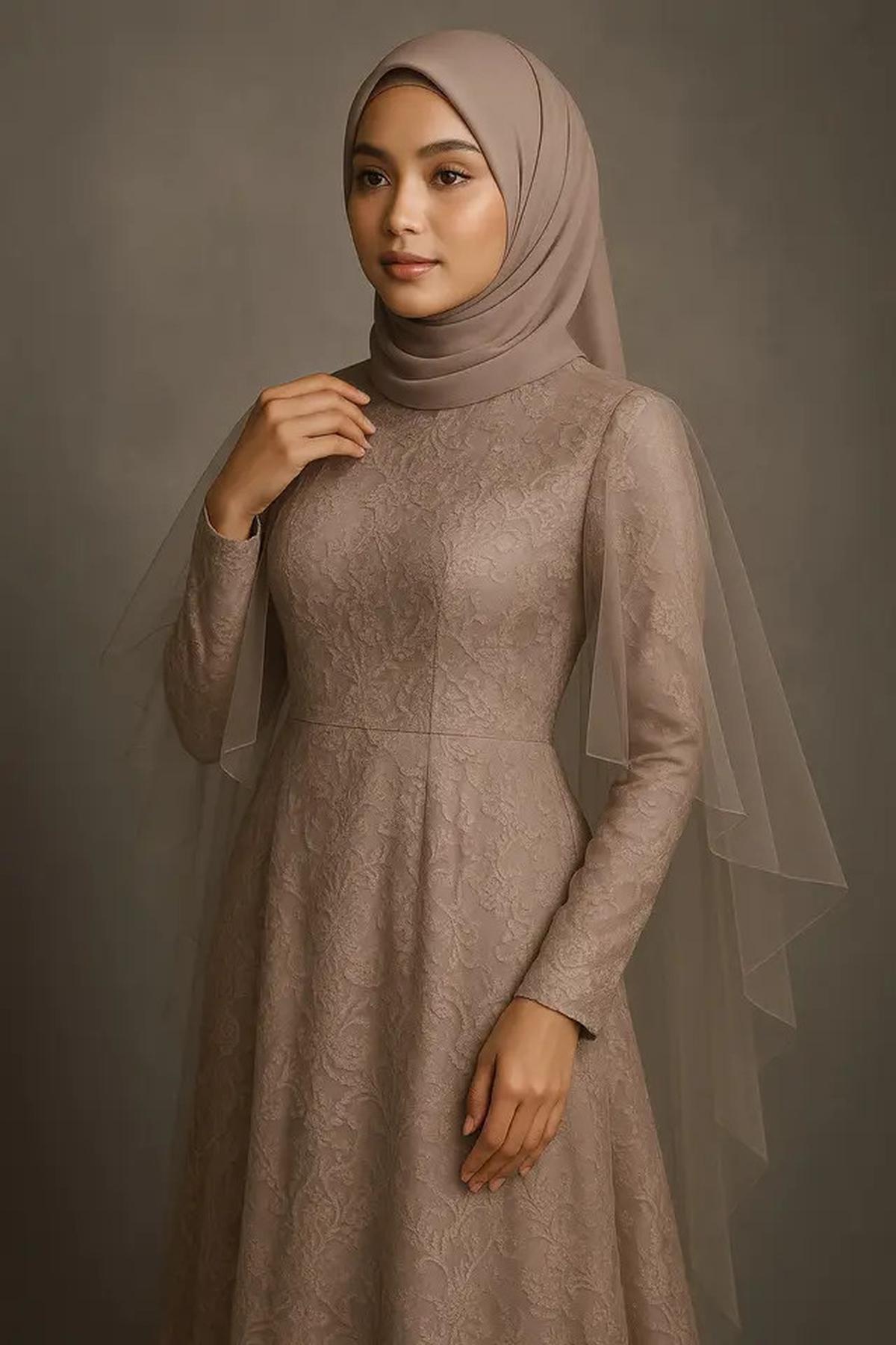 7 Model Long Dress Brokat Menutup Dada, Elegan dan Syar'i untuk Gaya Hijab 2025