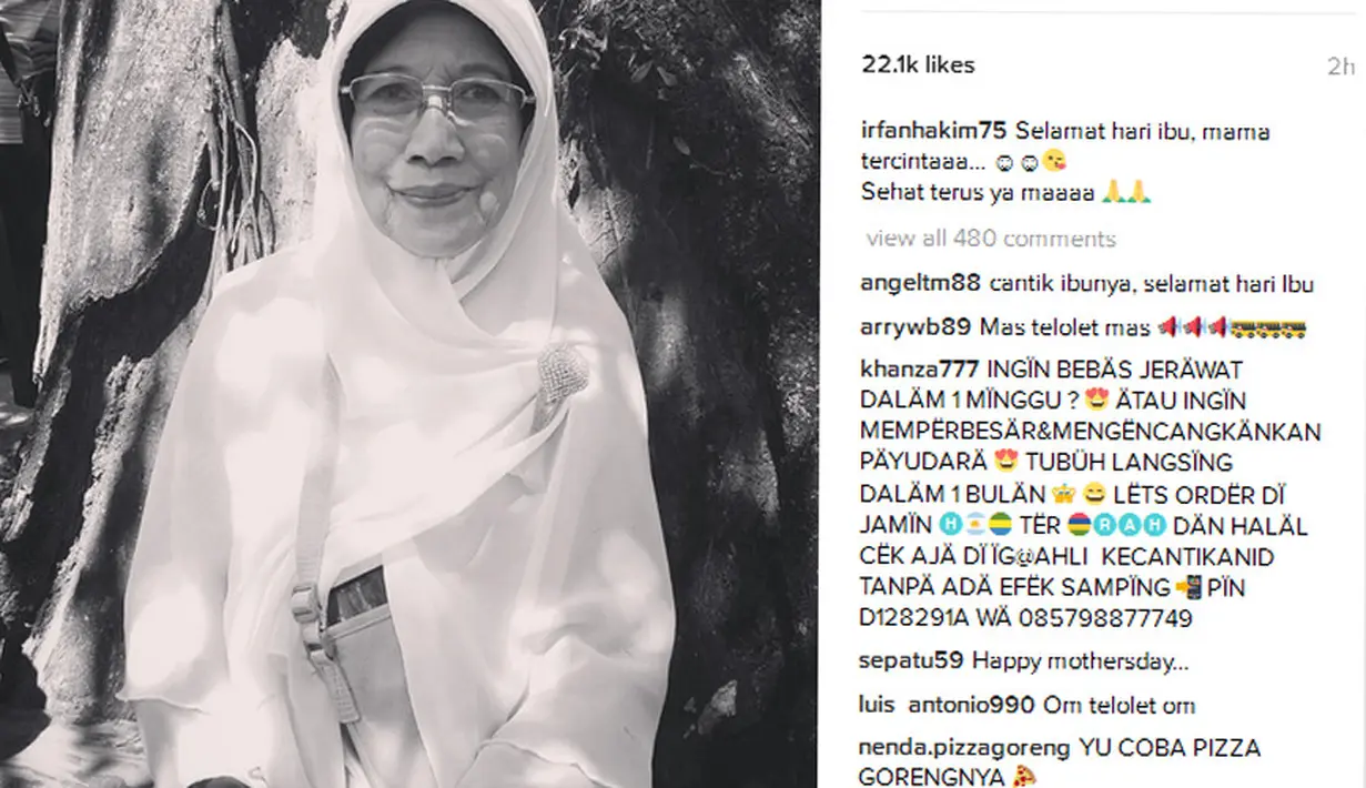 Presenter irfan Hakim, mengucapkan selamat hari ibu dengan mengunggah foto ibunya seorang diri di Instagram. Tak panjang lebar, Irfan hanya menuliskan "Selamat hari ibu, mama tercintaaa...sehat terus ya maaa". (Instagram/Irfanhakim75)