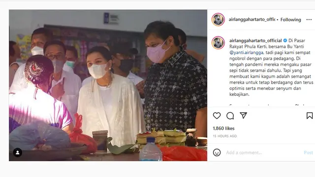 Menko Airlangga Hartarto mengunjungi Pasar Rakyat Phula Kerti, Denpasar, Bali. (Instagram @airlanggahartarto_official)