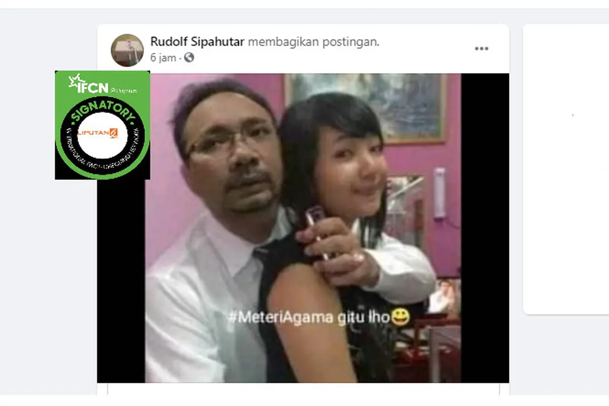 Cek Fakta Liputan6.com menelusuri klaim foto Menteri Agama sedang bersama perempuan