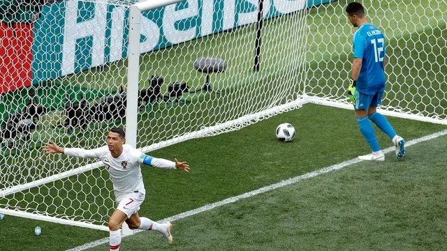 Selebrasi Ronaldo Usai Cetak Gol ke Gawang Maroko