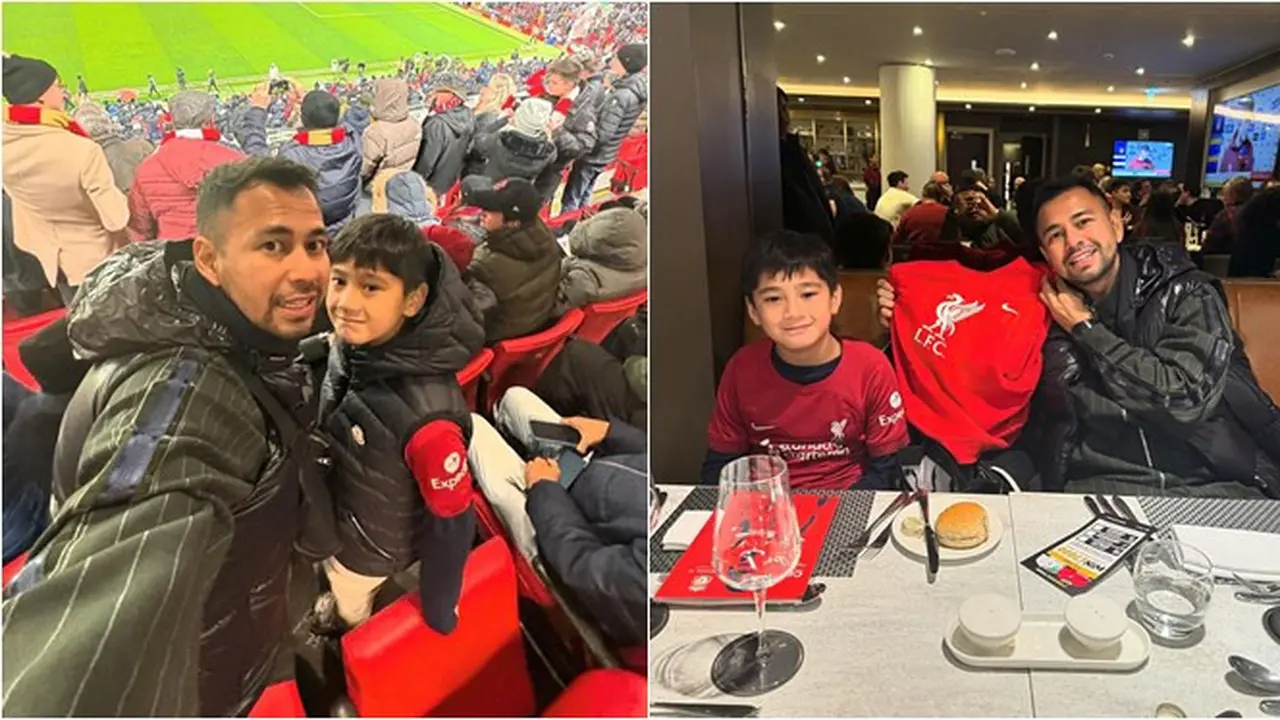 7 Potret Raffi Ahmad Ajak Rafathar Nonton Langsung Pertandingan Liverpool, Seru