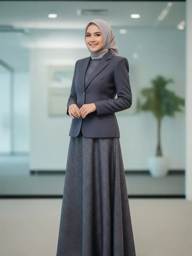9 Model Gamis Kombinasi Blazer Formal untuk Acara Kantor, Pilihan Stylish Muslimah