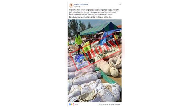 Foto hoaks korban yang terkena musibah gempa di Palu. (Doc: Kominfo)