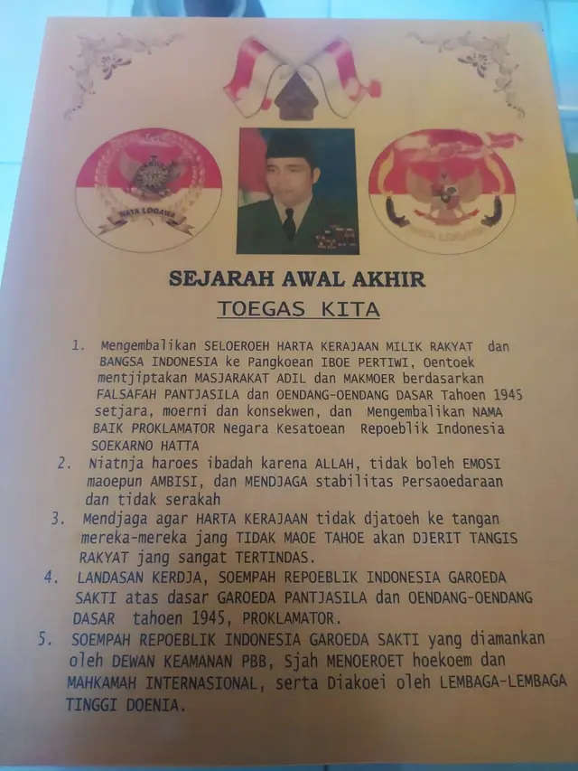 Salah satu dokumen paguyuban Tunggal Rahayu Kandangwesi Garut, Jawa Barat yang heboh mengubah posisi lambang negara kepala garuda Pancasila.