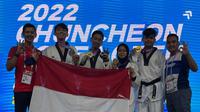 Empat atlet taekwondo dari Kota Bekasi yang berhasil menyabet prestasi di kejuaraan Chuncheon Open Championship 2022, di Korea Selatan pada 1-7 Juli 2022. (dok.pribadi)