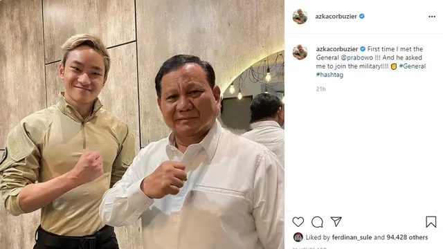 Azka Corbuzier, putra Deddy Corbuzier - Prabowo Subianto (Foto: Instagram/@azkacorbuzier)
