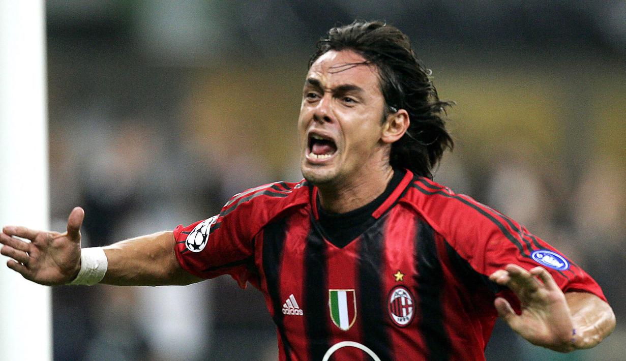 1. Filippo Inzaghi. Striker kelahiran 9 Agustus 1973 ini selama berkiprah di Liga Champions telah mencetak 50 gol untuk 2 klub yang dibelanya, Juventus dan AC Milan. Bersama AC Milan meraih 2 trofi Liga Champions, yaitu pada mmusim 2002/2003 dan 2006/2007. (AFP/Carlo Baroncin)