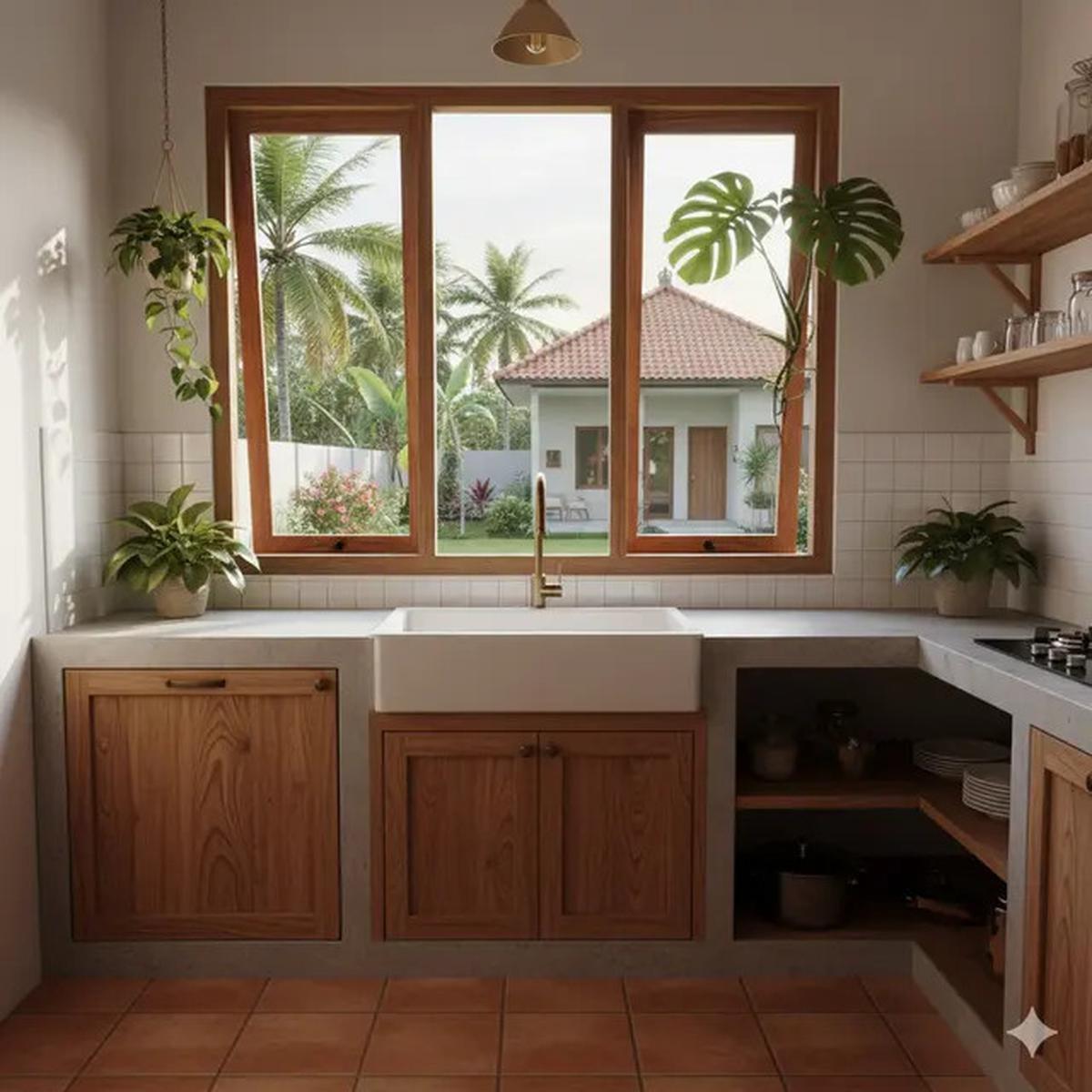 7 Desain Dapur Kecil Ala Tropis dengan Nuansa Kayu untuk Rumah Desa yang Hangat, Natural dan Bikin Betah Masak
