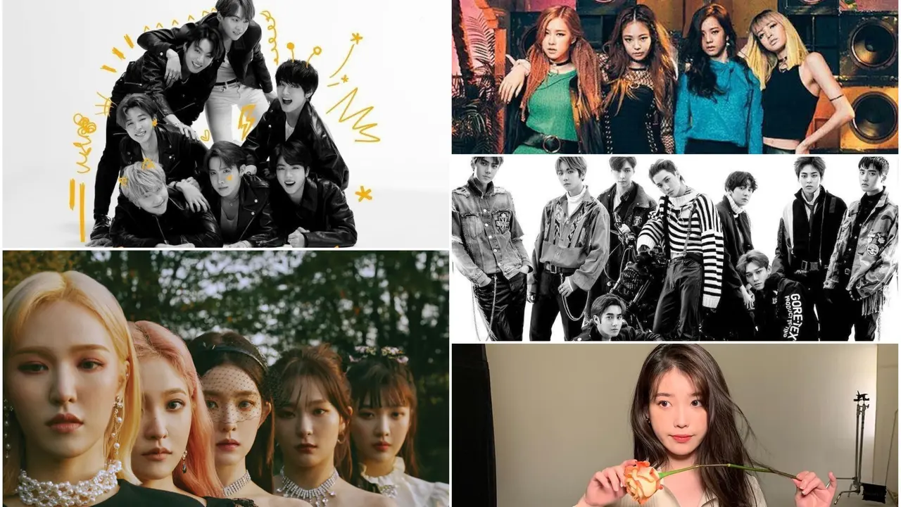 Ilustrasi K-Pop (SM / Big Hit/ YG via Soompi, Instagram/ dlwlrma)