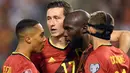 Belgia. Piala Dunia 2022 Qatar menjadi kesempatan terakhir Generasi Emas Belgia. Saat ini mereka dihuni dengan skuad terbaik yang berisi 6 pemain dengan lebih dari 100 caps, yakni Jan Vertonghen, Axel Witsel, Toby Alderweireld, Eden Hazard, Dries Mertens, Romelu Lukaku serta beberapa pemain dengan koleksi 90 penampilan internasional seperti Thibaut Courtois dan Kevin De Bruyne. (AFP/John Thys)