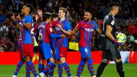 Barcelona menang 3-1 atas Celta Vigo pada laga pekan ke-36 La Liga di Camp Nou, Rabu (11/5/2022) dini hari WIB. Dua dari tiga gol Barca disumbangkan Pierre-Emerick Aubameyang. (AP Photo/Joan Monfort)