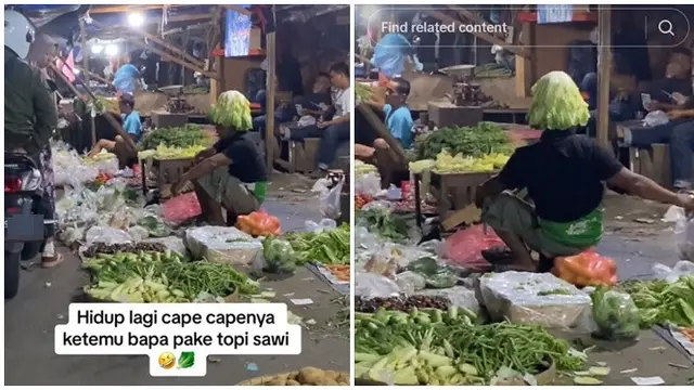 Viral Aksi Penjual di Pasar Pakai Topi Sawi Ini Kocak, Jadi Hiburan Buat Pembeli