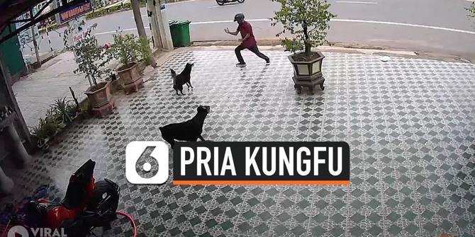 VIDEO: Agar Tak Diserang, Pria Hadapi Anjing Pakai Kungfu