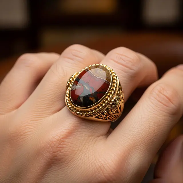 Cincin Emas dengan Batu Akik Yaman Ahdhor