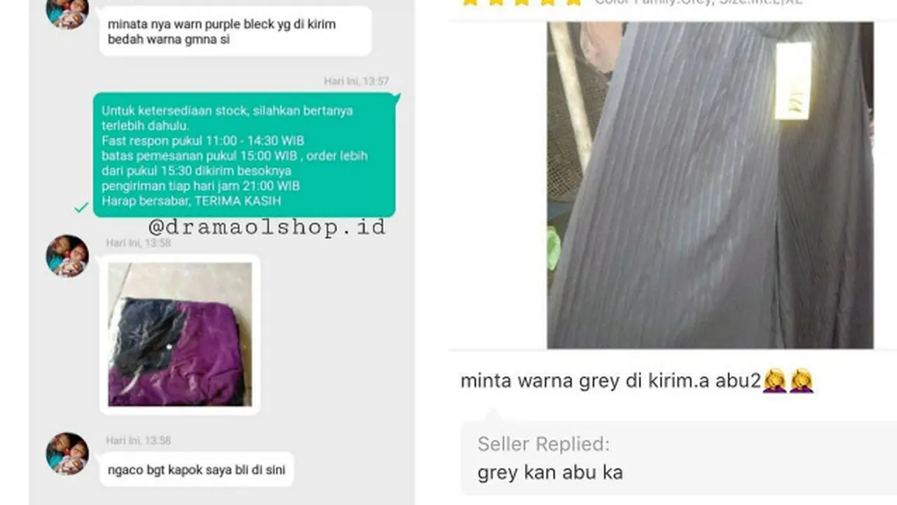 Review Pembeli di Online Shop Komplain Salah Warna Baju, Bikin Gregetan. (Sumber: Instagram/dramaolshop.id)