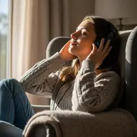 Ilustrasi mendengarkan lagu. [Foto: Gemini]