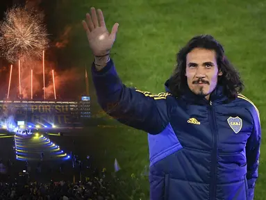 Bintang Uruguay, Edinson Cavani mendapatkan sambutan meriah dari klub barunya, Boca Juniors pada Senin (31/07/2023) waktu setempat. Stadion legendaris La Bombonera pun dipenuhi fans hingga melakukan pesta kembang api. Seperti diketahui, Cavani diboyong ke Boca Juniors dengan kontrak 18 bulan menyusul pemutusan kontraknya dengan klub La Liga, Valencia. (Foto Kolase: AFP/Luis Robayo dan AP Photo/Gustavo Garello)