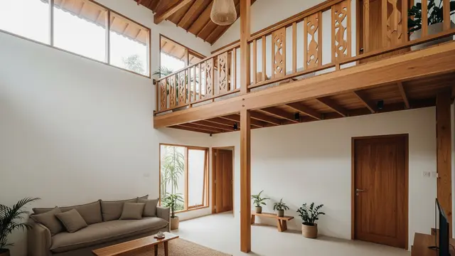 Interior Rumah Minimalis dengan Mezzanine yang Estetik dan Nyaman dengan Sentuhan Kayu