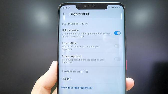 Fitur fingerprint ID Huawei Mate 20 Pro (Foto: Andina Librianty/)