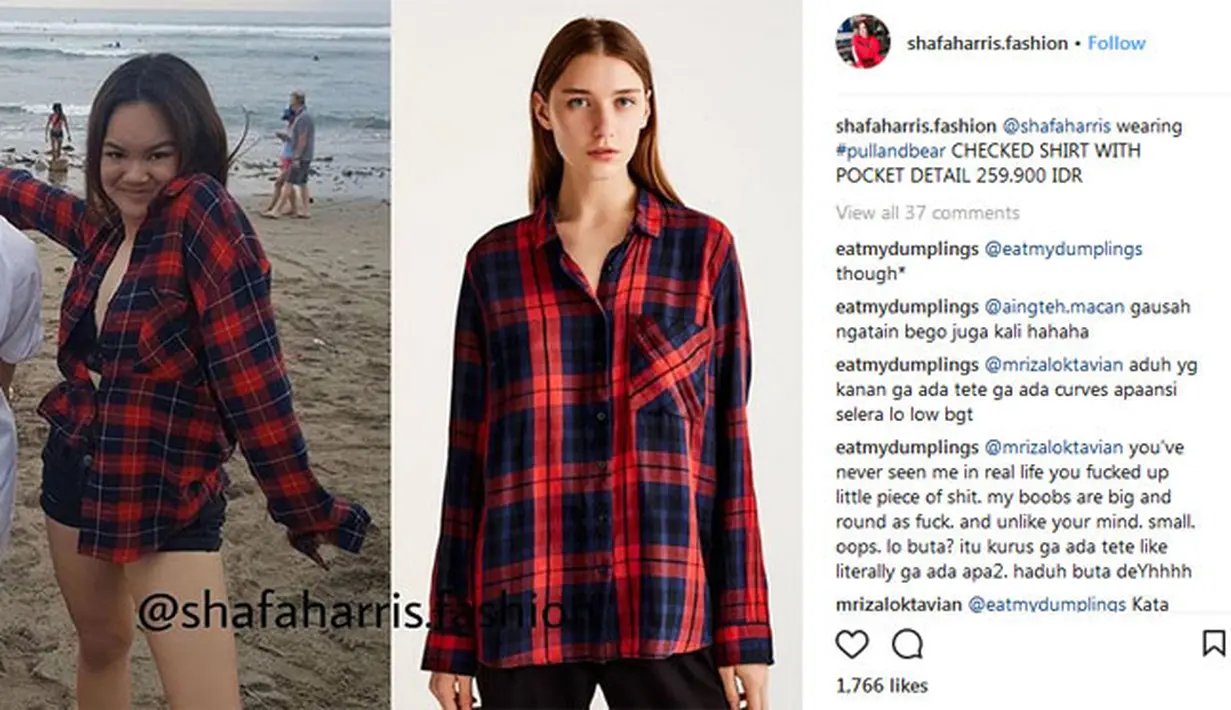 Kemeja kotak-kotak seperti ini juga menjadi hits di kalangan anak remaja seperti Shafa Harris. Ia cukup merogoh kocek sebesar Rp. 259.900 agar penampilan makin kekinian. (Instagram/shafaharris.fashion)