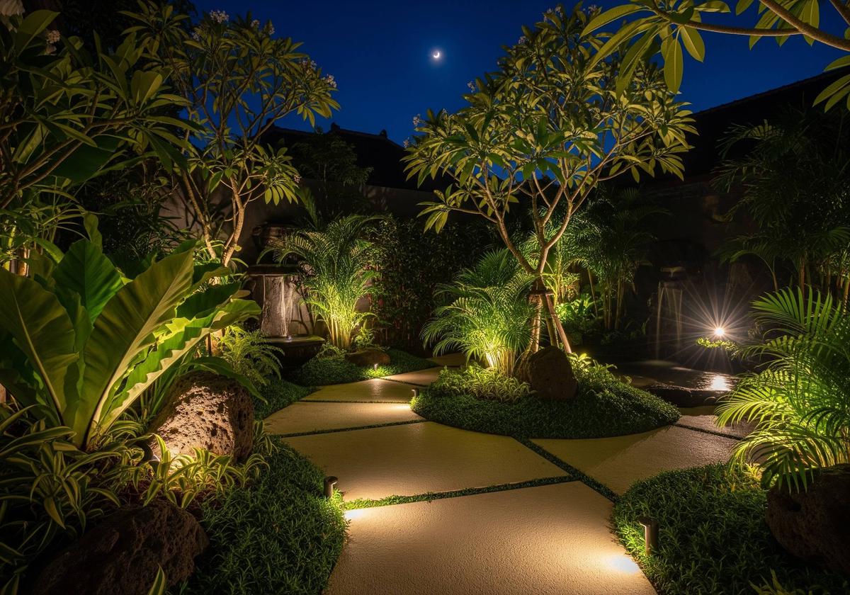 desain kebun rumah tropis di halaman depan yang mudah dirawat