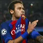 Neymar  berada pada peringkat ketiga top scorer Barcelona dengan sembilan gol dari semua kompetisi yang diikuti Blaugrana. (EPA/Quique Garcia)