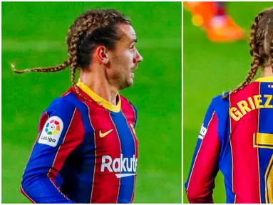 Penyerang Barcelona, Antoine Griezmann, tampil beda dengan gaya rambut baru saat melawan Real Sociedad di Liga Spanyol. Selain handal dalam mengolah si kulit bundar, pemain timnas Prancis ini juga dikenal sebagai pria yang sering gonta-ganti gaya rambut.
