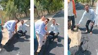 Warga Geram Dapati Jalan Baru di Desa Ternyata Hanya Karpet Berlapis Aspal Tipis, Warganet: Kalau Hujan Bisa Dilipat. (Doc: Lokmat Times)