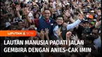 Pasangan bakal capres dan cawapres Anies Baswedan - Muhaimin Iskandar melepas peserta jalan gembira di Kota Makassar, Sulawesi Selatan, Minggu pagi. Tingginya antusiasme peserta jalan gembira membuat panitia mengklaim, jalan gembira diikuti lebih dar...