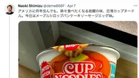 Cuitan pria Jepang yang tinggal di AS tentang mi instan dengan rasa manis seperti pancake dan sirup maple. (Dok. Twitter/@deme0607).