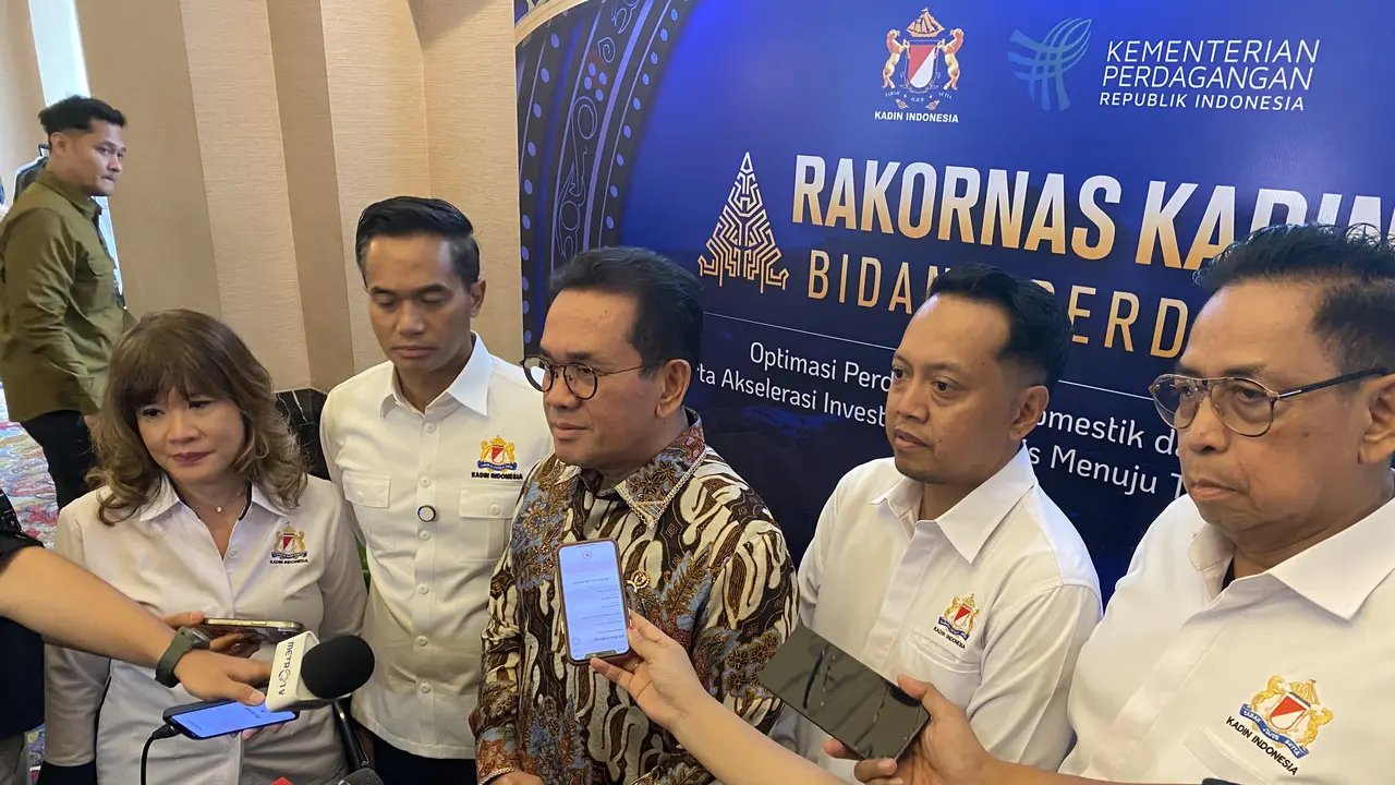 Menteri Perdagangan Budi Santoso saat Rakornas Kadin Bidang Perdagangan di Jakarta, Kamis (30/4/2026). (Foto: Liputan6.com/Immanuel Christian)