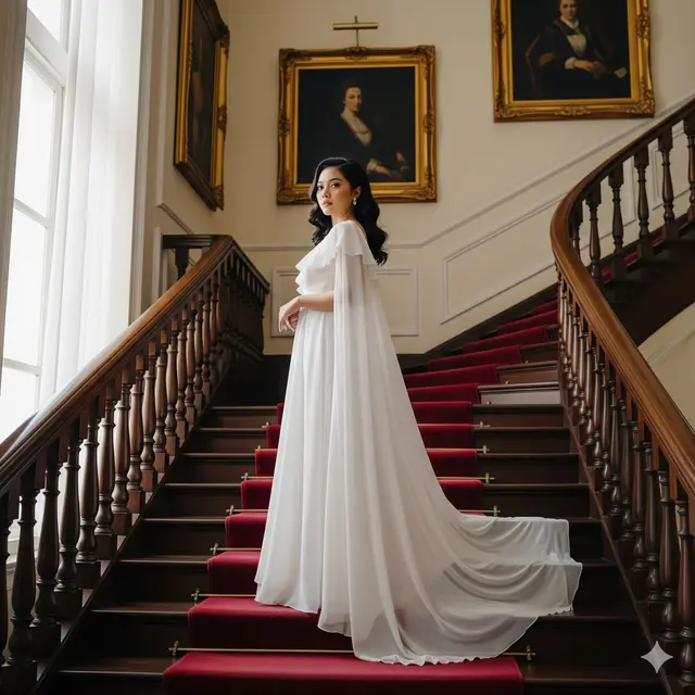 Model Long Dress Bahan Sifon Dengan Potongan Ruffle Feminin