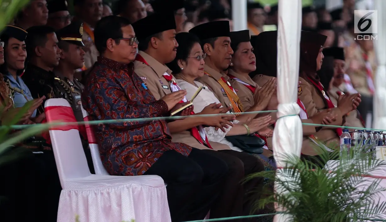 Presiden ke 5 RI, Megawati Soekarnoputri saat menghadiri acara Peringatan Hari Pramuka dan Pembukaan Raimuna Nasional XI Gerakan Pramuka, Jakarta, Senin (13/8). (Liputan6.com/Faizal Fanani)